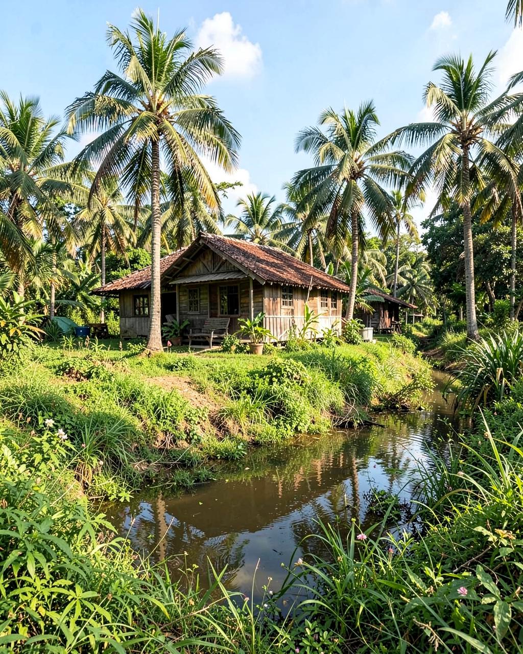 Chácara com vegetação amazônica às margens de um igarapé